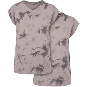 Build your Brand Dames T-Shirt Ladies Batik Dye Extended Shoulder Tee 2-Pack lichtgrijs S, lichtgrijs grijs, S