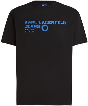 Karl Lagerfeld Jeans, Heren, Regular Korte Mouw Eclipse Logo Tee, Regular Fit, Zwart, XS