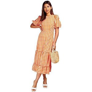 Little Mistress Dames Oranje Gingham Midaxi Casual Jurk, Oranje, 44