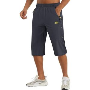 MAGCOMSEN Heren 3/4 Sneldrogende Cargo Shorts Lichtgewicht Wandelen Wandelen Capri Lange Shorts Broek met Ritszakken, Donkergrijs, 48