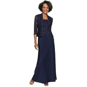 Alex Evenings Women's Two Piece Mother of The Bride Dress with Lace Jacket (Petite and Regular Sizes), Midnight, 12