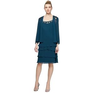 S.L. Fashions Women's Mother of The Bride Jacket Dress with Sequined Cut Out Shoulder (Petite and Regular Sizes), Mid Teal, 8