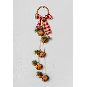 SHATCHI Hangende gouden/zilveren klokken met lint, bessen en dennenappels kerst huis muur deur Jingle Xmas vakantie DIY decoraties - 46cm/27cm, rustiek rood, 46 CM