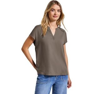 Blouse - Dark Tumbled Beige - Korte Mouwen - Ronde Hals - Zonder Sluiting