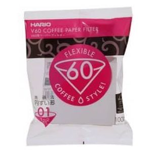 Hario papieren filters voor V60 druppelaar koffiezetapparaat, compatibel met maat 01, wit, 100 stuks, 1-100 stuks