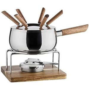 MÄSER 931895 fondueset voor 6 personen in modern rustiek design, ideaal voor vleesfondue, 10-delige fondueset inclusief fonduevorken en fonduebranders, roestvrij staal, 1,9 liter