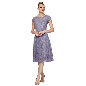 S.L. Fashions Women's Tea Length Cap Sleeve Lace A-Line Dress, Mystic Heather Sequin, 16
