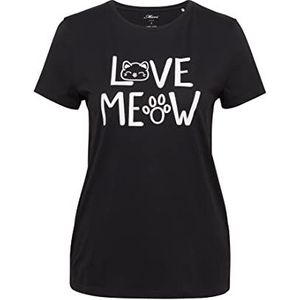 Mavi Dames Meow Printed Tee T-shirt, zwart, S