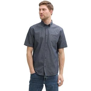 TOM TAILOR Herenhemd met korte mouwen van katoen, 37944 - Navy Multicolor Dot, M