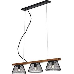 Briloner Leuchten - Hanglamp, hanglamp 3 lampen, retro, vintage, in hoogte verstelbaar, roosterlook, 3 x E14, max. 25 watt, metaalhout, zwart, 650 x 150 x 1360 mm (l x b x h).