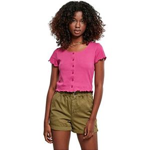 Urban Classics Dames T-shirt kort rib-bovendeel met knoopsluiting en rolzoom, cropped button up thee, verkrijgbaar in vele kleuren, maten XS - 5XL, Brightviolet, M