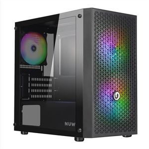 Nuwo Blitz R27 Micro-ATX-behuizing voor pc, desktop, kantoor, gaming, mini-toren, 0,50 mm SPCC, 3 ventilatoren FRGB (vaste regenboogverlichting), frontnet en zijplaat van gehard glas