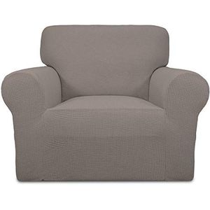 Greatime Stretch Chair Sofa Slipcover 1-stuk Bank Hoes Meubelbeschermer Zacht met elastische onderkant voor kinderen. Spandex Jacquard Stof Kleine ruitjes (stoel, taupe)