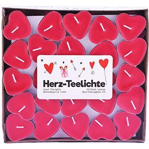 Pajoma Hartvormige theelichtjes, hartvormige kaars, hart Love You in een verpakking van 50 stuks, 3 uur, rood