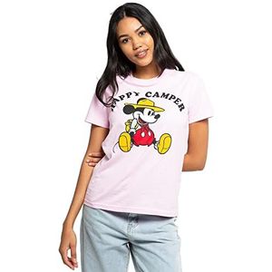 Disney Mickey Happy Camper T-shirt voor dames, lichtroze, klein