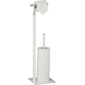 Relaxdays toiletrolhouder staand, standaard voor 4 reserverollen, 71 x 20 x 20 cm, wc-rolhouder modern, wit/zilver