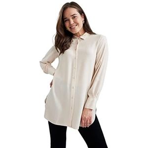 DeFacto Hemdblouse met lange mouwen voor dames, hemd met knopen voor vrijetijdskleding, beige, M