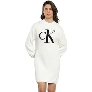 Calvin Klein Jeans Ck Intarsia losse sweaterjurk voor dames, Wit, XL