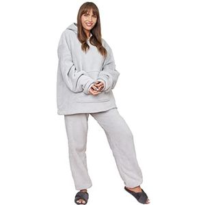 Dreamscene Sherpa gevoerde fleece pyjamaset top bodems pyjama (Pack van 2), Zilver Grijs, L/XL