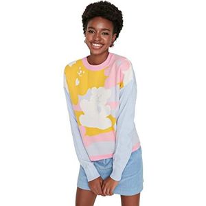 Trendyol Dames Crew Neck Jacquard Regular Sweater Sweater, zeer kleurrijk, S, Zeer kleurrijk, S