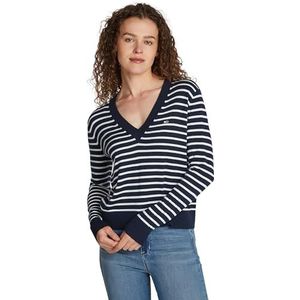 Tommy Jeans TJW Essential Vneck Sweater EXT DW0DW18670 Pullover Sweater, Blauw (Navy/White Stripe), M, Blauw (marine/witte streep), M