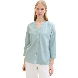 TOM TAILOR Basic linnen damesblouse met borstzakken, 30463 - Dusty Mint Blue, 36