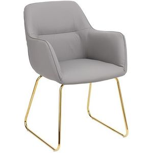 Baroni Home Moderne fauteuil met armleuningen en bekleding van kunstleer en poten van goudkleurig staal, zitvlak voor woonkamer, slaapkamer, leeshoek, grijs, 55 x 84 x 47 cm