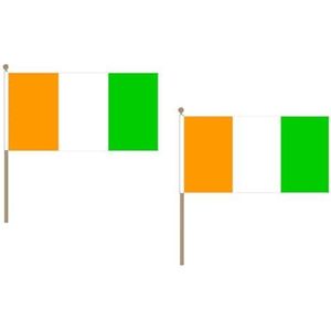 AZ FLAG Vlag Ivoorkust 45 x 30 cm HAMPE van hout - Set van 10 vlaggen ivoor, 30 x 45 cm