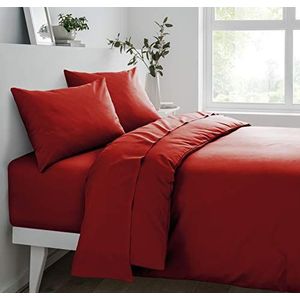 Sleepdown Extra Deep Fitted Sheet Red, linnen katoen polykatoen polyester, rood, eenpersoonsbed