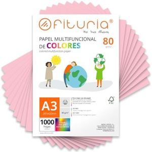 Kleurpapier, verpakking met 1000 vellen A3, 80 g, kleurrijk papier voor knutselwerk, printer, scrapbooking – ideaal voor origami, Papyroflexia, kantoor en school (lichtroze, 1000 h)