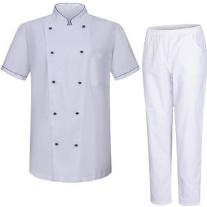 MISEMIYA - Koksjas en broek voor heren, koksjas voor heren, hosteleria-uniform - 8501B-8312, Wit, 5XL