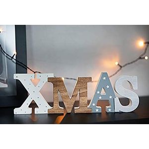 HEITMANN DECO Xmas belettering van hout - wit/grijs/bruin - met stippen en sterren - staander - kerstdecoratie