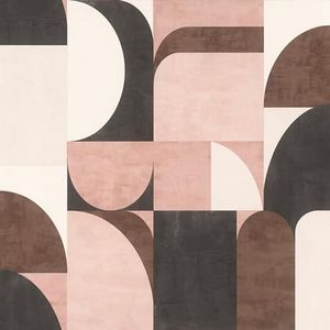 Rasch Behang 866551 - Vliesbehang met grafisch design in roze, lichtgrijs, wit, oudroze, zwart en bruin uit de collectie Symphony - 10,05 m x 0,53 m (l x b)