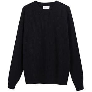 Diana Studio, Zwarte gebreide halsuitsnijding voor heren, wol, lange mouwen, maat XL, regular fit, Zwart, XL