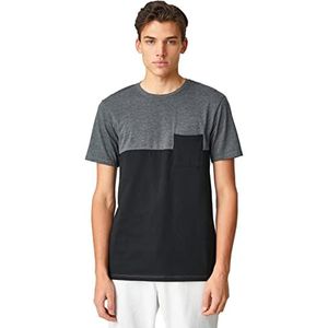 Koton Heren T-shirt met ronde hals met zakken, gedetailleerd multicolor, korte mouwen, katoen, grijs (031), L