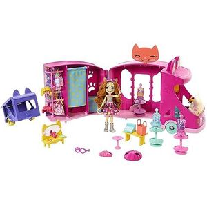 Enchantimals Modieuze vrachtwagenset met pop van 15 cm en figuren, beste dierenvrienden, aanhanger voor dieren, + 25 accessoires, kinderspeelgoed, vanaf 4 jaar, HPB34