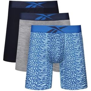 Reebok Calzoncillos Deportivos para Hombres Con Tecnología Que Absorbe La Humedad boxershort voor heren, Marineblauw/Blauw Print/Grijs Marl, L