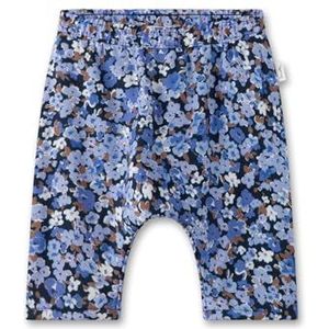 Sanetta Meisjesbroek blauw | Praktische en comfortabele geweven broek van viscose voor meisjes. Gevoerde broek met elastische tailleband en Mille Fleur-Allover | Babykleding, blauw, 92 cm