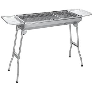 Sunjas Roestvrijstalen houtskoolbarbecue, inklapbaar, outdoor, BBQ, draagbare campingbarbecue, staande grill, grillwagen, kolengrillm 74 x 33,5 x 71,5 cm.