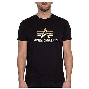 Alpha Industries Basis T-shirt Folieprint voor heren Black/Yellow Gold