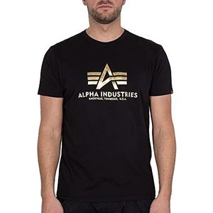 Alpha Industries Basis T-shirt Folieprint voor heren Black/Yellow Gold