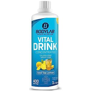 Bodylab24 Vital Drink Concentrated Ijsthee Citroen 1000ml, drinkconcentraat suikervrij, zero siroop, met vitaminen en l-carnitine, sportdrank met weinig calorieÃ«n