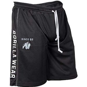 Gorilla Wear Functionele mesh-short - zwart/wit - bodybuilding en fitness short voor heren met logo opdruk van polyester crossfit