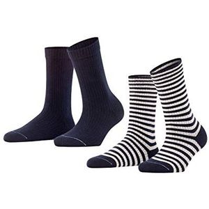 Esprit Sporty Stripe Sokken voor dames, 2 stuks, katoen, zwart, wit, veel andere kleuren, versterkte damessokken met patroon, ademend, gestreept, effen, geribbeld, kleurrijk in multipack, 2 paar