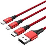 Unitek Premium Multi 3 in 1 USB-oplaadkabel universele meervoudige lader kabel Micro USB/Type C/Lightning 3A 1.2M voor iPhone/Android Smartphone - rood/zwart