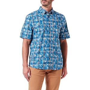 TOM TAILOR Uomini Shirt met korte mouwen en palmprint 1031046, 29619 - Blue Big Palm Design On Check, XS