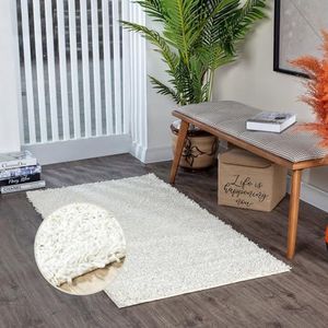 Surya Home pluizig tapijt, shaggy tapijt voor woonkamer, slaapkamer, eetkamer, Berber abstract langpolig tapijt, wit pluizig - groot tapijt, 200 x 200 cm, wit
