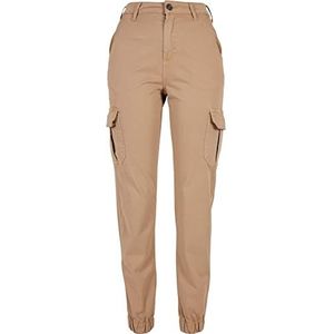 URBAN CLASSICS Cargo-jeans voor dames, militaire stijl, hoge taille, elastische broekspijpen aan de pijpen, zijzakken, verschillende kleuren, maten 26-34, Beige Plain Tint, 33