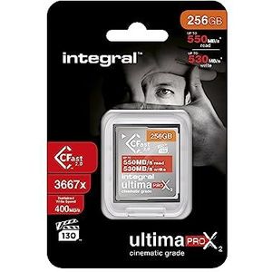 Integral 256GB CFast 2.0 Cinematic-kaart 6K/4K RAW 400MB/s Aanhoudend schrijven Werkt gegarandeerd met Blackmagic Pocket Cinema Camera 6K/4K, Canon EOS C200/C300 Mark II/C700, RED KOMODO 6K* en