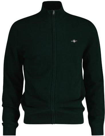 GANT Extra fijne lamswollen cardigan met ritssluiting, Tartan Green, S